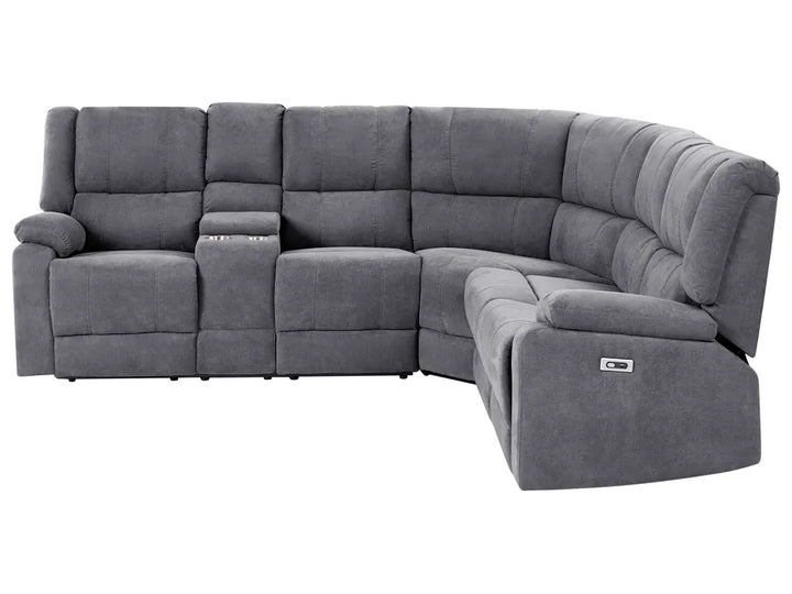 Electric Recliner Corner Sofa 5 Seater Fabric Grey with USB Port Left Hand Mailina