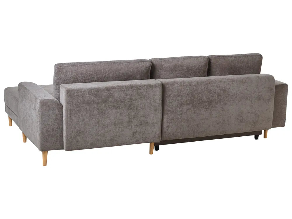 Corner Sofa Bed 3 Seater Chenille Taupe with Storage Left Hand Keshvi