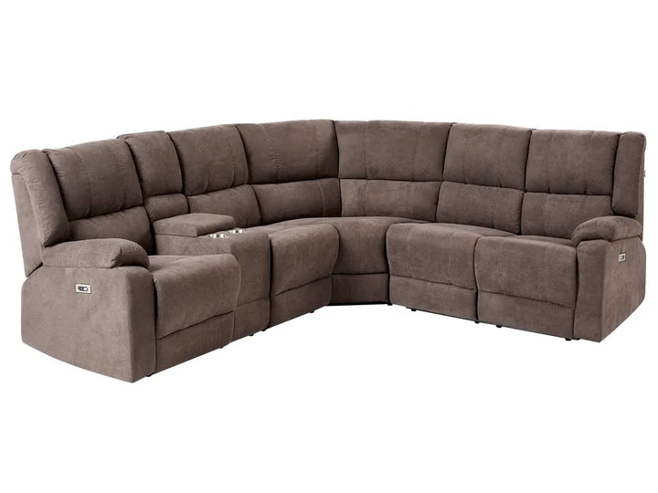 Electric Recliner Corner Sofa 5 Seater Fabric Brown with USB Port Left Hand Mailina