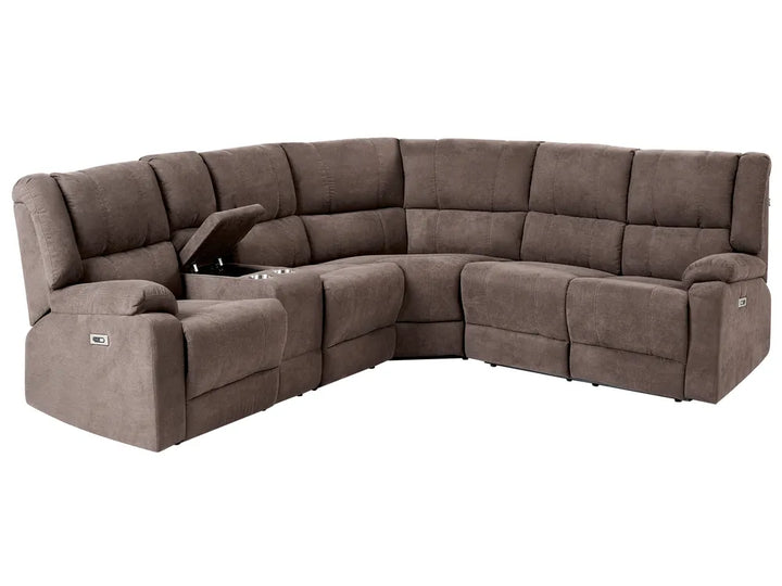 Electric Recliner Corner Sofa 5 Seater Fabric Brown with USB Port Left Hand Mailina