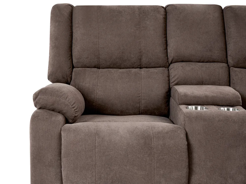Electric Recliner Corner Sofa 5 Seater Fabric Brown with USB Port Left Hand Mailina