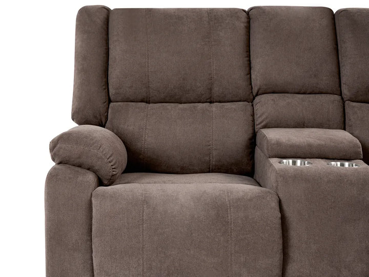 Electric Recliner Corner Sofa 5 Seater Fabric Brown with USB Port Left Hand Mailina