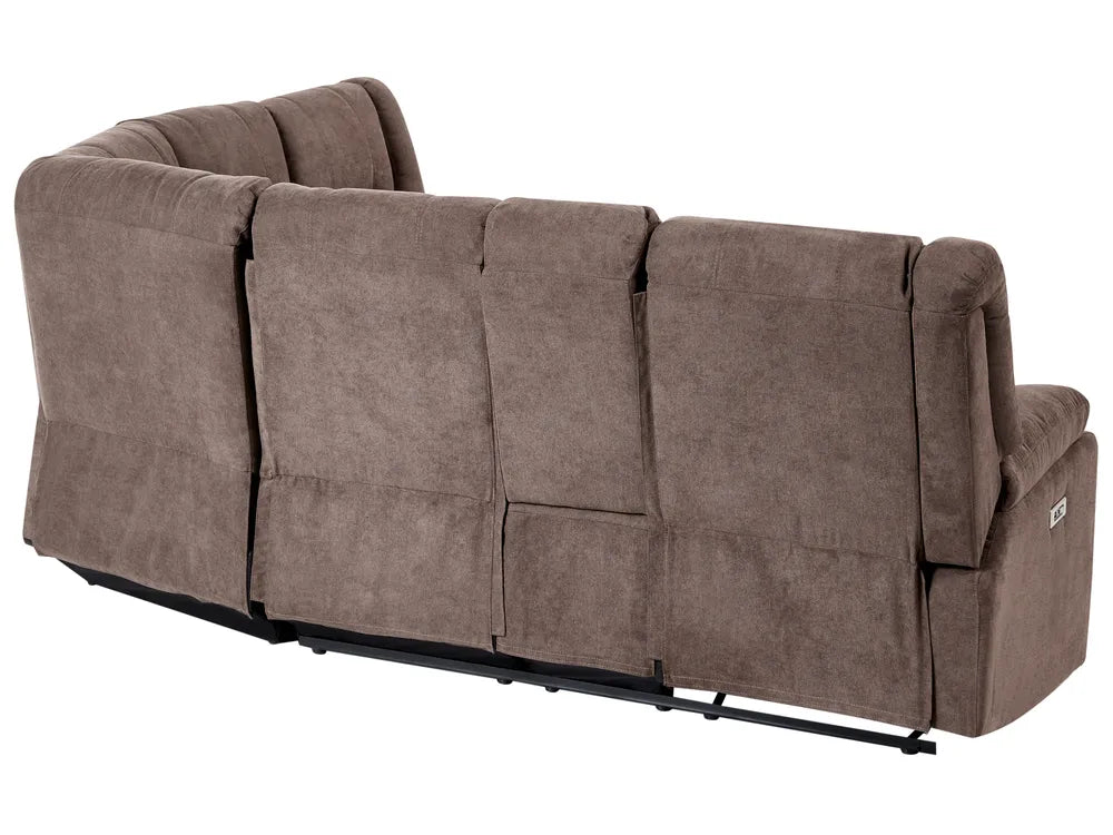 Electric Recliner Corner Sofa 5 Seater Fabric Brown with USB Port Left Hand Mailina