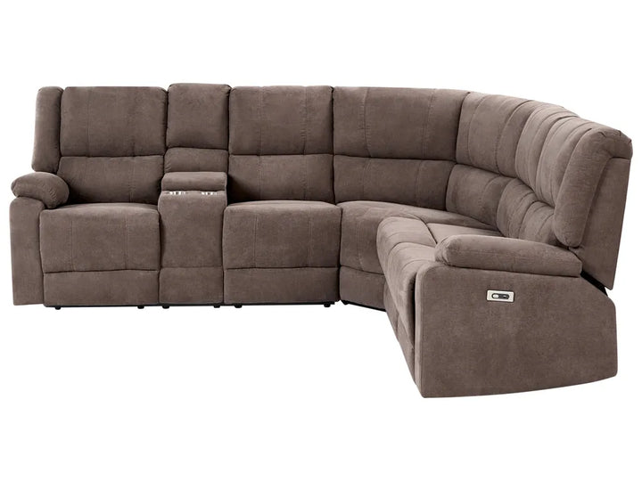 Electric Recliner Corner Sofa 5 Seater Fabric Brown with USB Port Left Hand Mailina