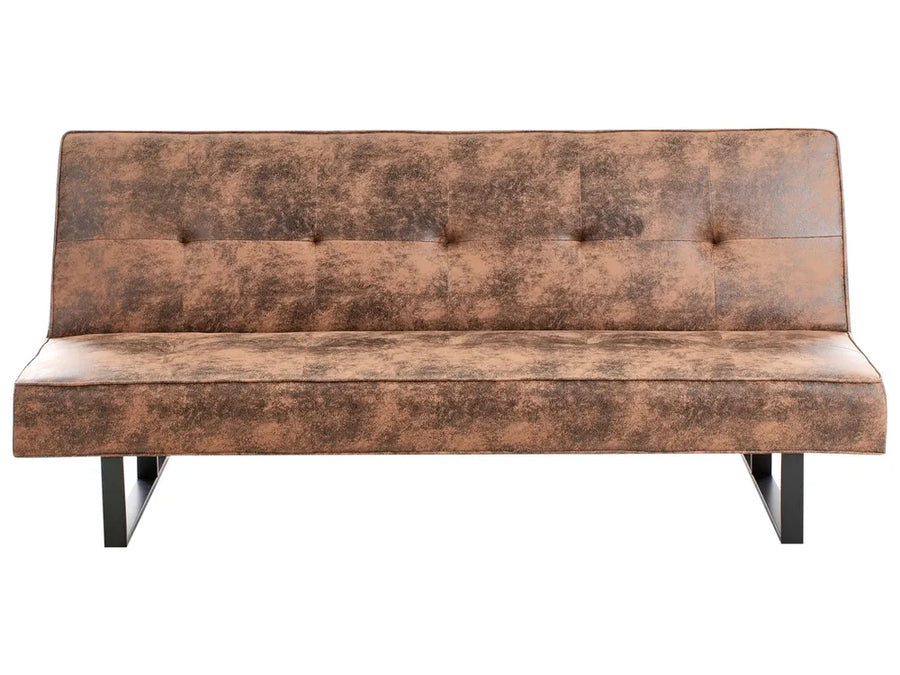 Golden brown 3 seater faux leather sofa bed