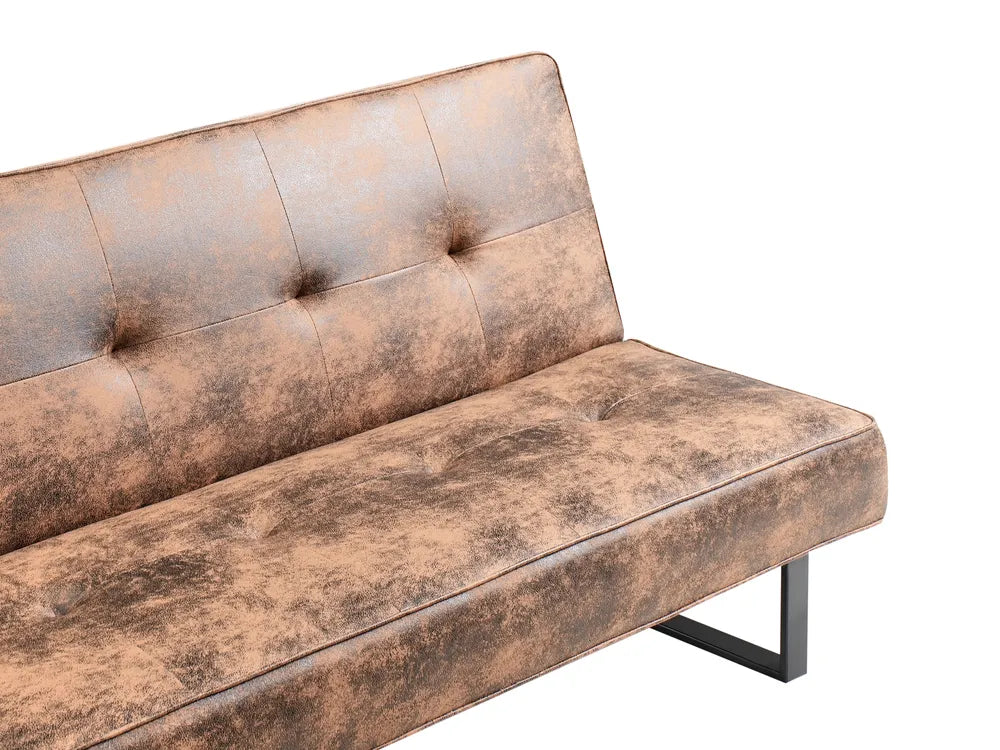 Sofa Bed 3 Seater Faux Leather Golden Brown Artina