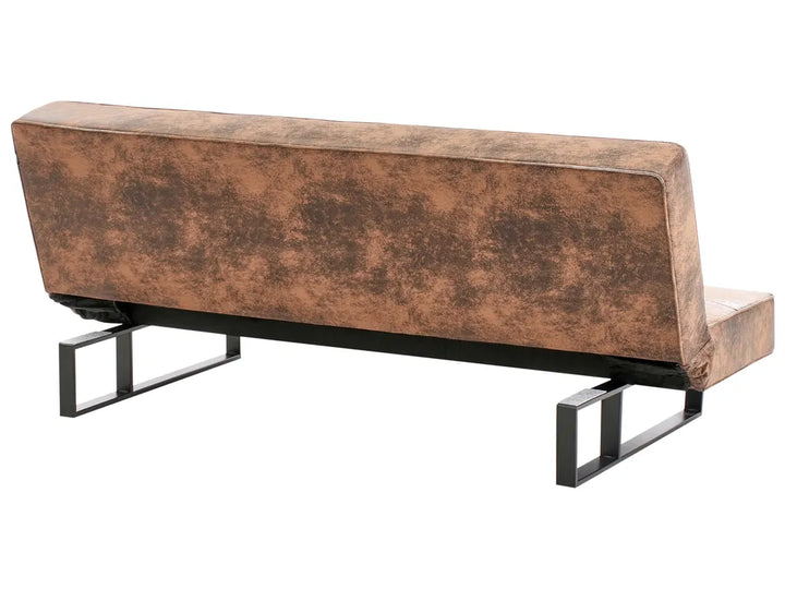 Sofa Bed 3 Seater Faux Leather Golden Brown Artina