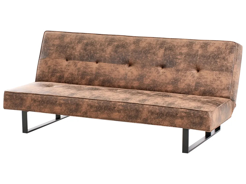 Sofa Bed 3 Seater Faux Leather Golden Brown Artina