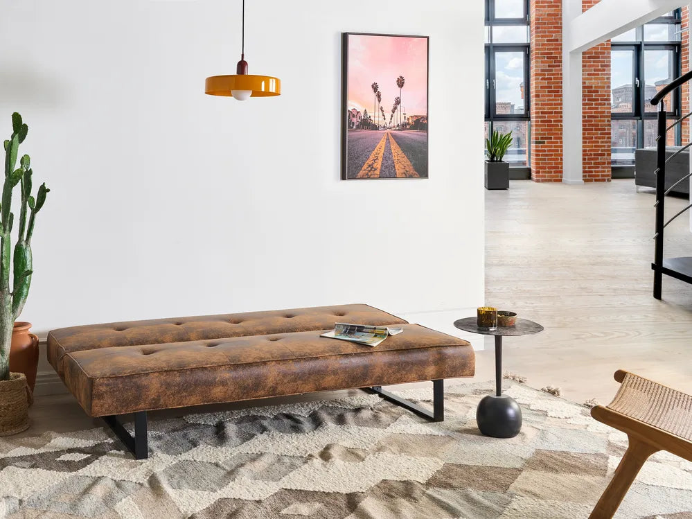 Sofa Bed 3 Seater Faux Leather Golden Brown Artina