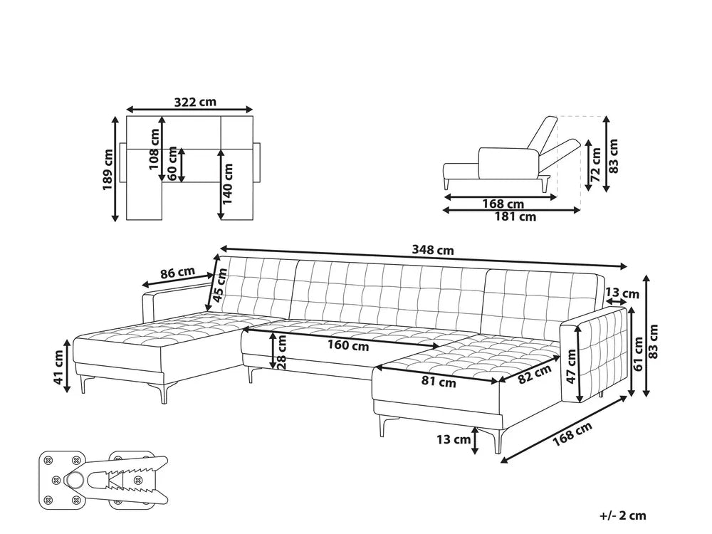 Modular U-Shape Sofa Bed 5 Seater Fabric Off-White Denby