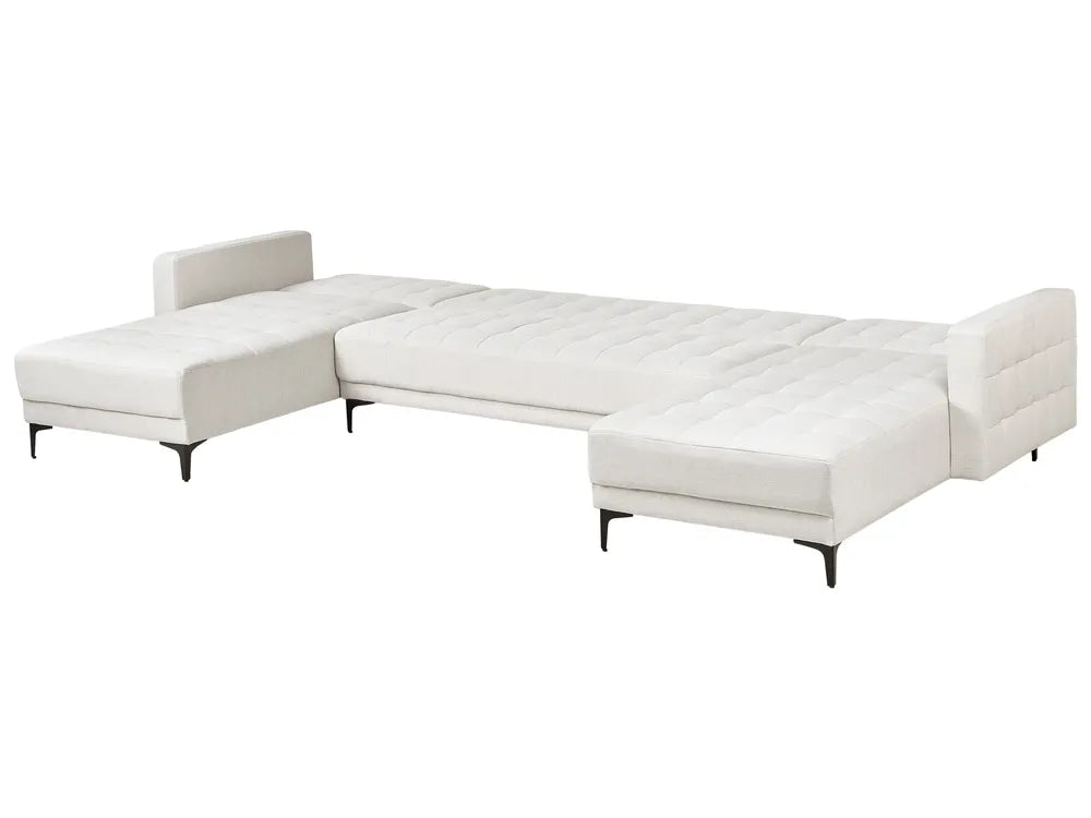 Modular U-Shape Sofa Bed 5 Seater Fabric Off-White Denby