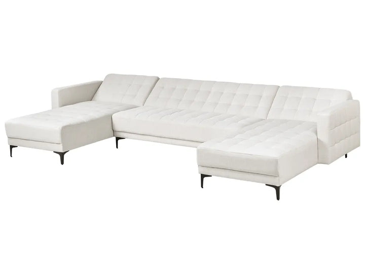 Modular U-Shape Sofa Bed 5 Seater Fabric Off-White Denby