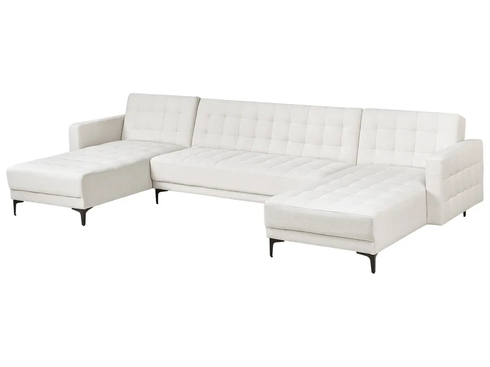 Modular U-Shape Sofa Bed 5 Seater Fabric Off-White Denby