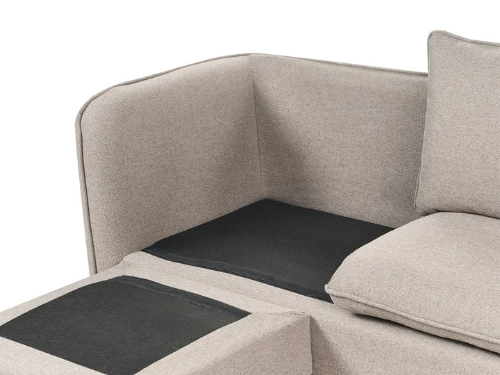 Sofa 3 Seater Fabric Light Brown with Ottoman Lilianah