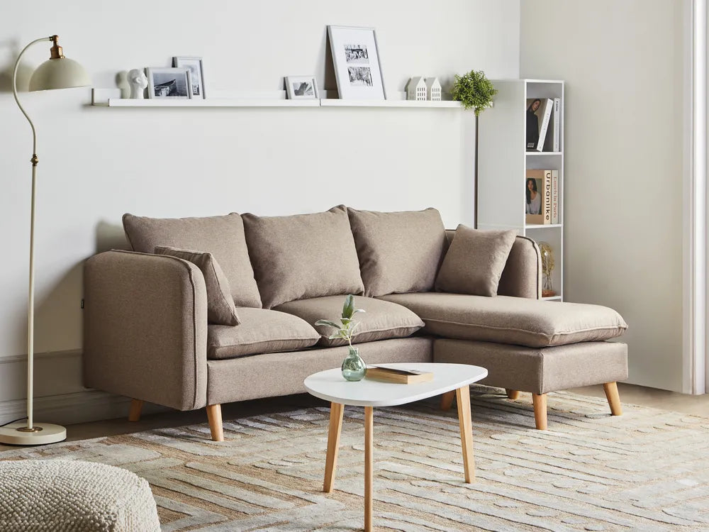 Sofa 3 Seater Fabric Light Brown with Ottoman Lilianah