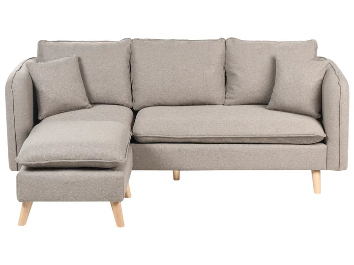 Light brown fabric 3 seater sofa with ottoman