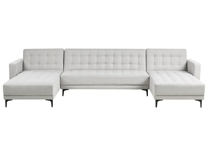 5-seater light grey U-shape modular corner sofa bed with soft upholstery and ottoman in modern style