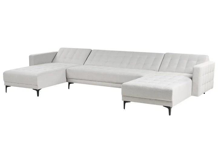 Modular U-Shape Sofa Bed 5 Seater Fabric Light Grey Denby