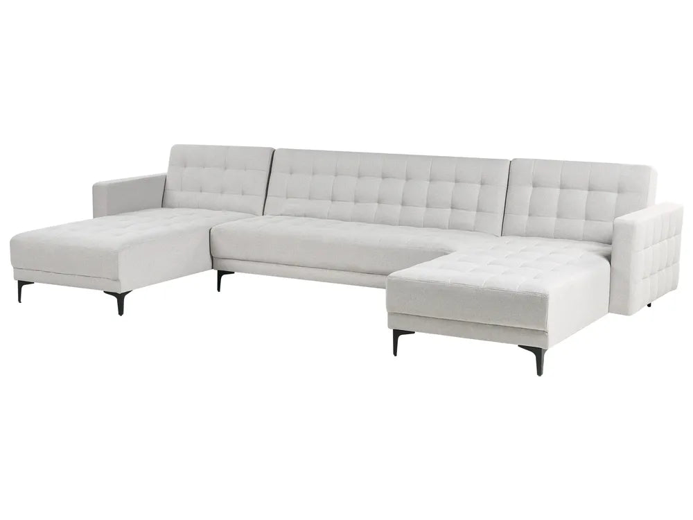 Modular U-Shape Sofa Bed 5 Seater Fabric Light Grey Denby