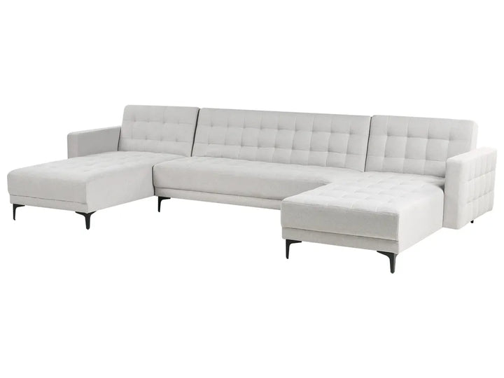 Modular U-Shape Sofa Bed 5 Seater Fabric Light Grey Denby