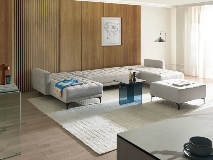 Modular U-Shape Sofa Bed 5 Seater Fabric Light Grey Denby