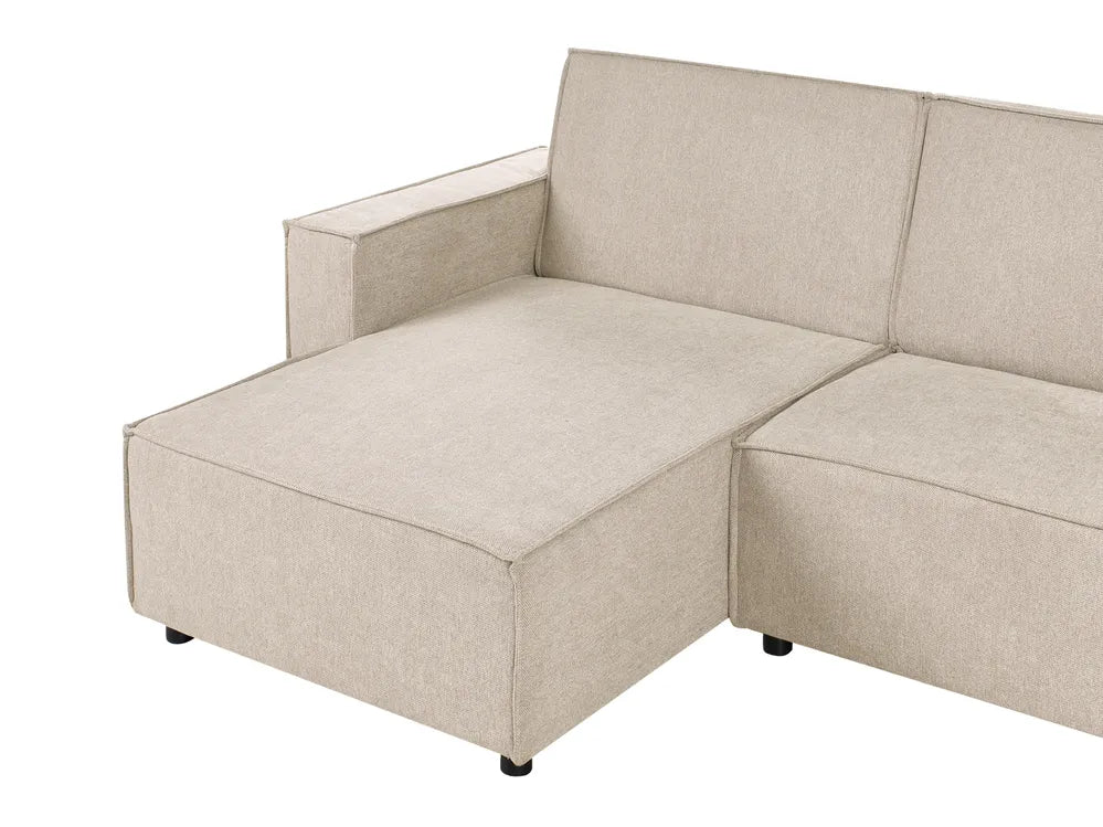 Corner Sofa Bed 3 Seater Fabric Beige Right Hand Loette