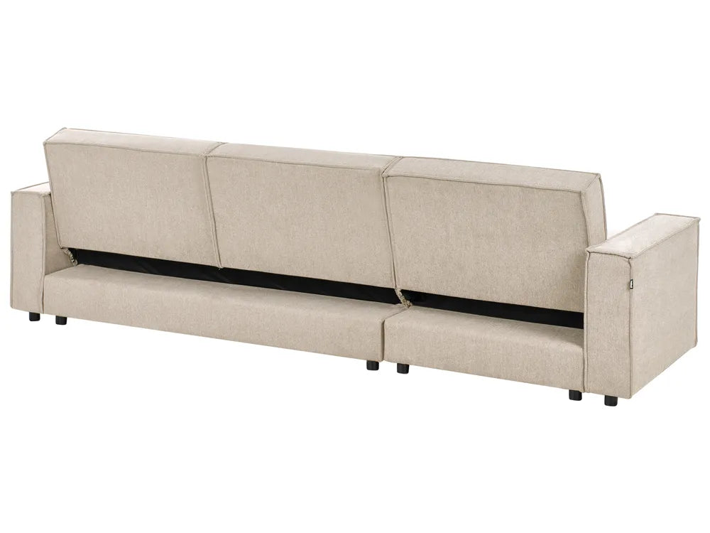 Corner Sofa Bed 3 Seater Fabric Beige Right Hand Loette