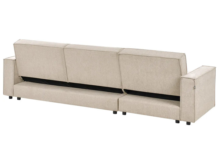 Corner Sofa Bed 3 Seater Fabric Beige Right Hand Loette