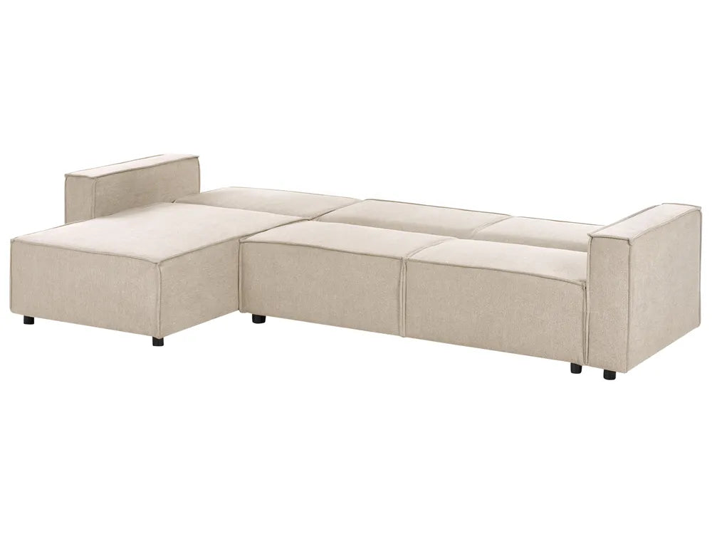 Corner Sofa Bed 3 Seater Fabric Beige Right Hand Loette