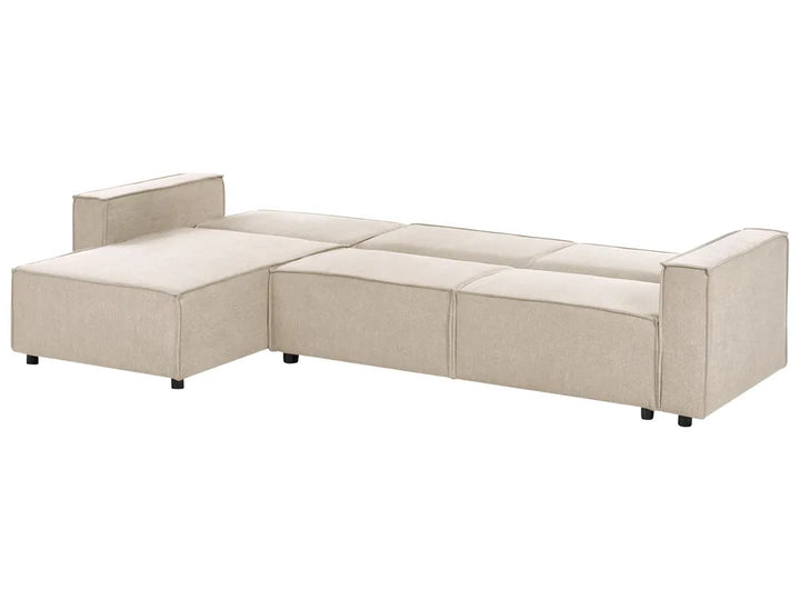 Corner Sofa Bed 3 Seater Fabric Beige Right Hand Loette