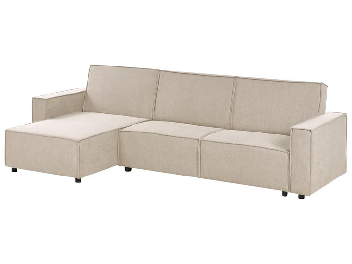 Corner Sofa Bed 3 Seater Fabric Beige Right Hand Loette