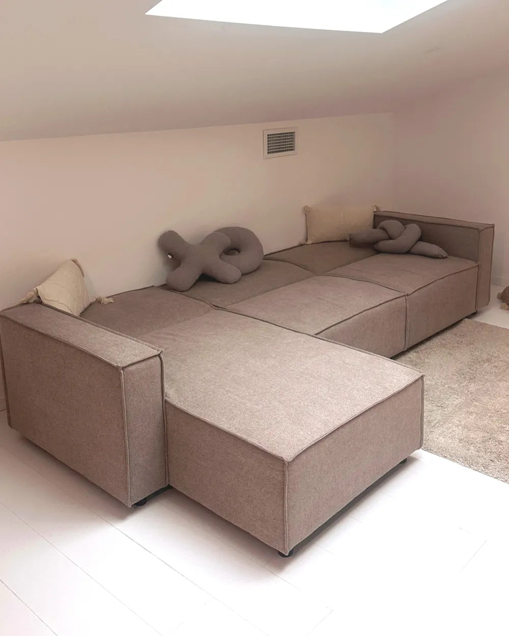 Corner Sofa Bed 3 Seater Fabric Beige Right Hand Loette