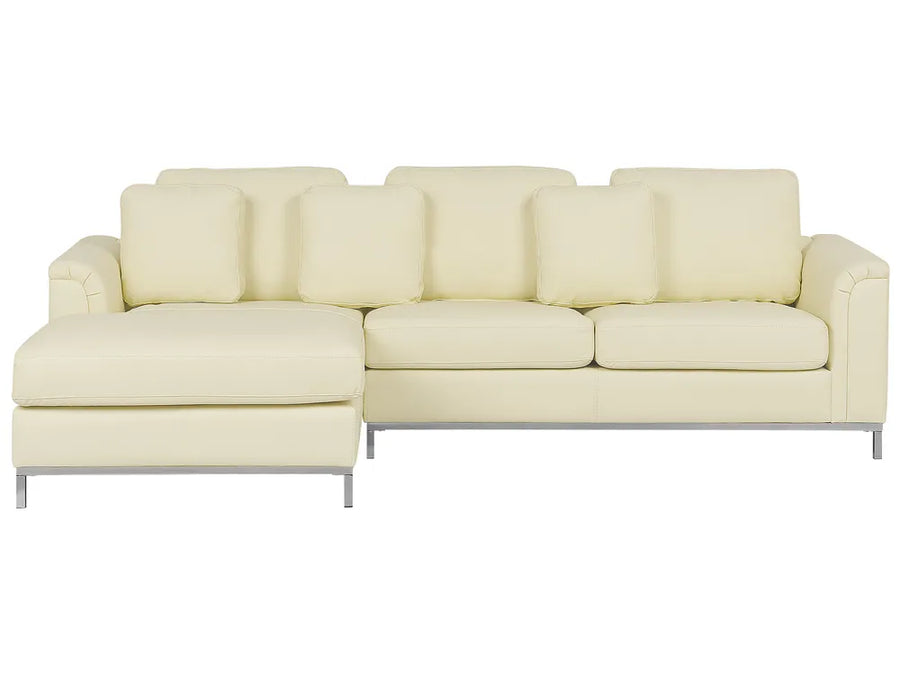 Cream-colored sectional sofa on a white background