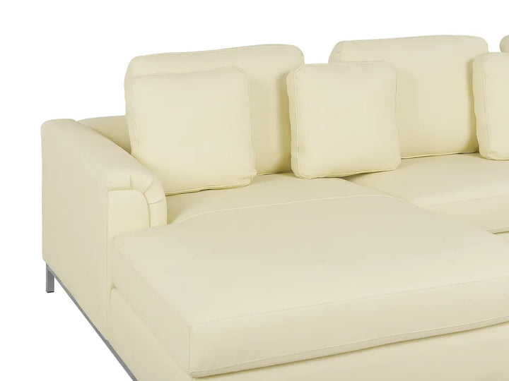 Corner Sofa 4 Seater Leather Light Beige Right Hand Thremo
