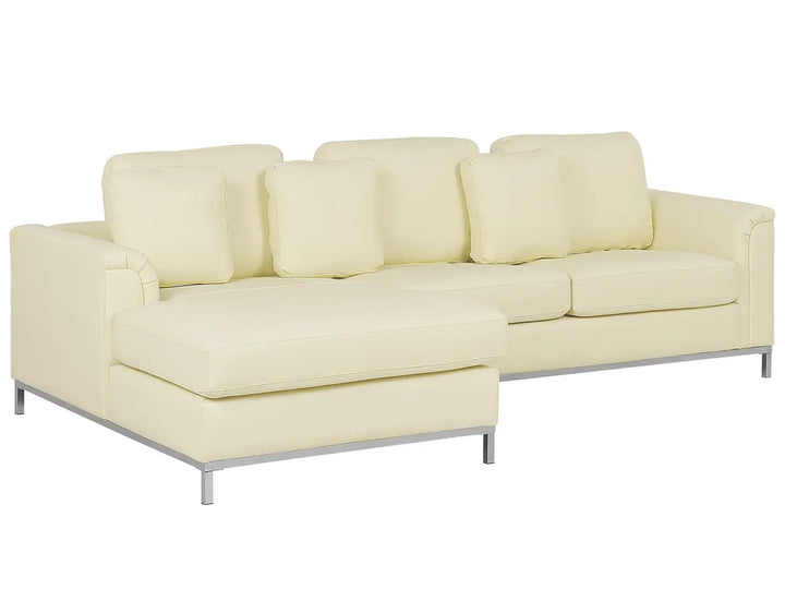 Corner Sofa 4 Seater Leather Light Beige Right Hand Thremo