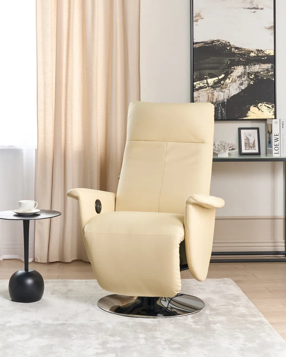 Recliner Chair With Footrest Faux Leather Light Beige Keyri