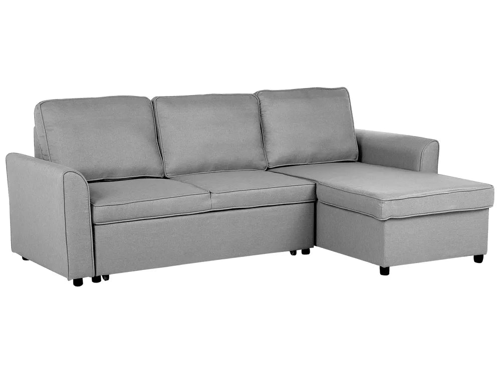 Corner Sofa Bed 3 Seater Fabric Light Grey with Storage Left Hand Mauralia
