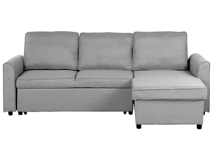 Left-hand light grey fabric corner sofa bed with storage and chaise