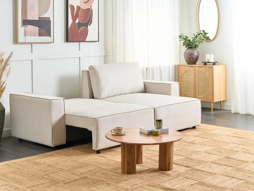 Sofa Bed 3 Seater Fabric Light Beige with Storage Left Hand Fairbairn