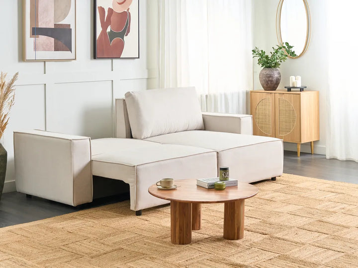 Sofa Bed 3 Seater Fabric Light Beige with Storage Left Hand Fairbairn