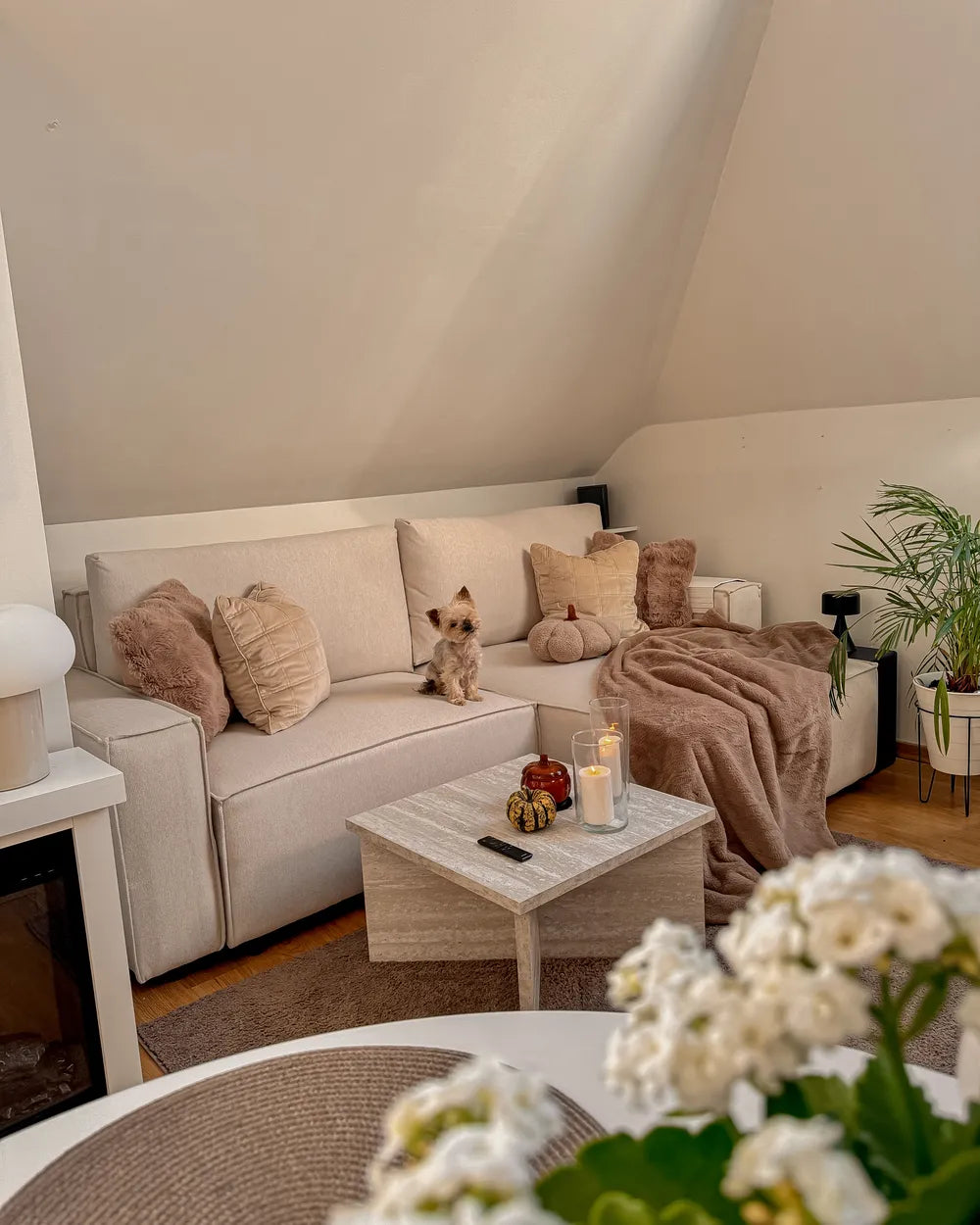 Sofa Bed 3 Seater Fabric Light Beige with Storage Left Hand Fairbairn