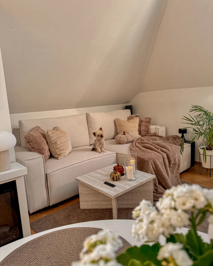 Sofa Bed 3 Seater Fabric Light Beige with Storage Left Hand Fairbairn