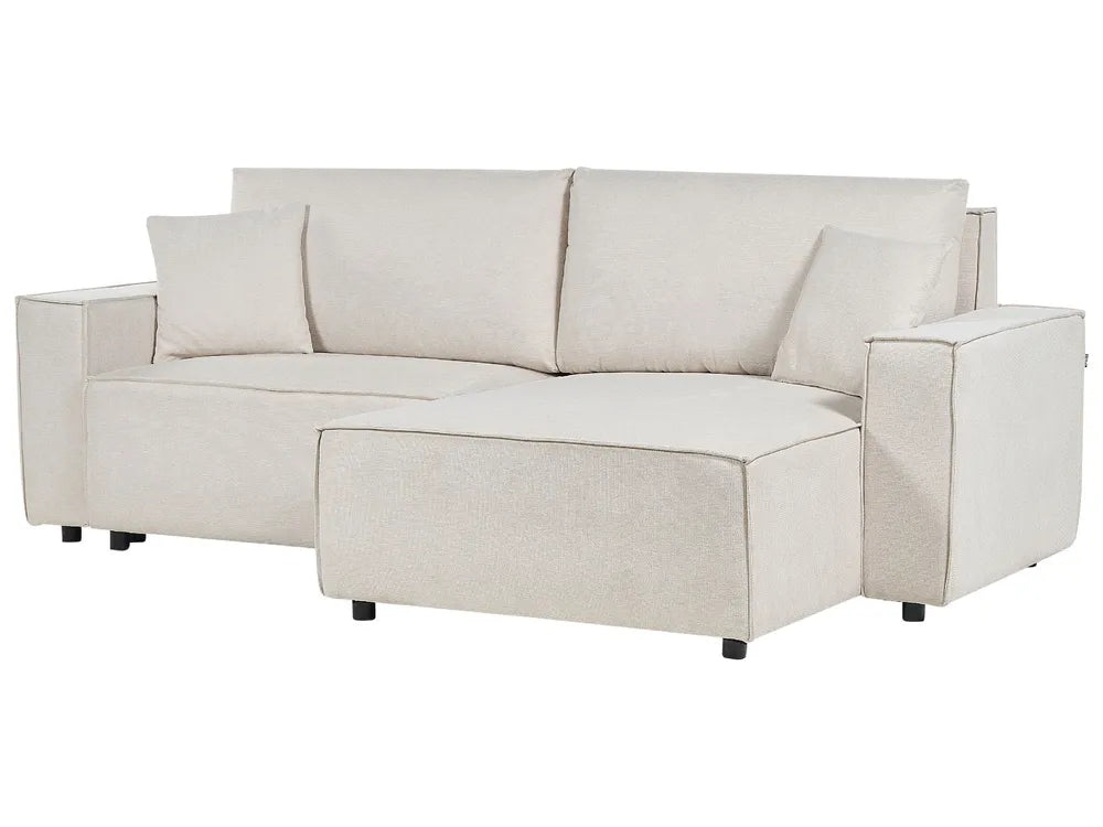 Sofa Bed 3 Seater Fabric Light Beige with Storage Left Hand Fairbairn