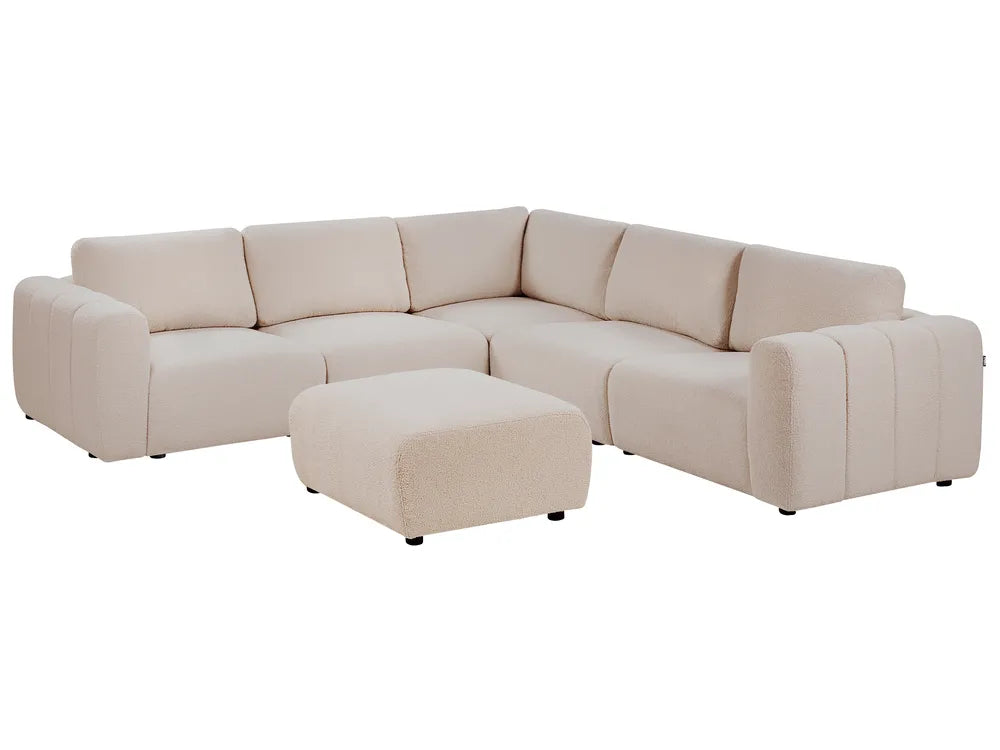 Modular Corner Sofa 5 Seater Boucle Beige Left Hand Regeani