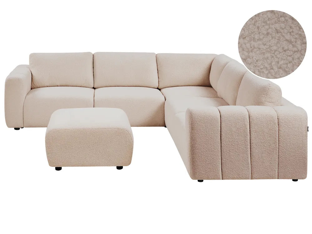 Modular Corner Sofa 5 Seater Boucle Beige Left Hand Regeani