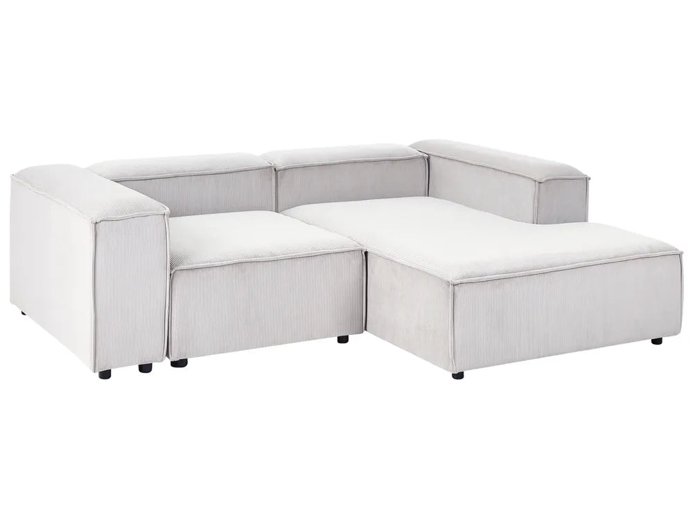 Modular Corner Sofa 3 Seater Corduroy Off-White with Ottoman Left Hand Oakham