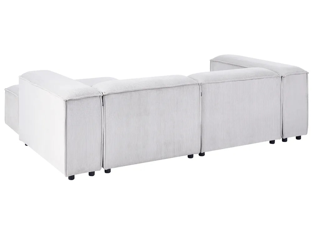 Modular Corner Sofa 3 Seater Corduroy Off-White with Ottoman Left Hand Oakham