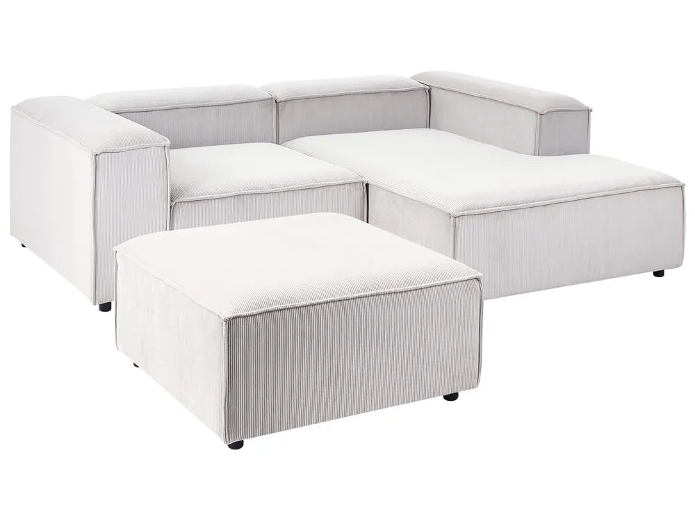 Modular Corner Sofa 3 Seater Corduroy Off-White with Ottoman Left Hand Oakham