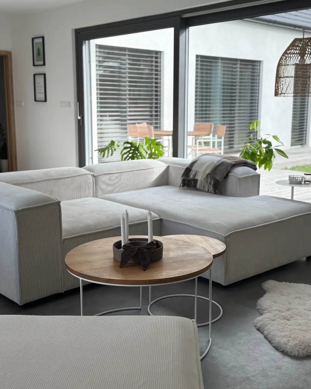 Modular Corner Sofa 3 Seater Corduroy Off-White with Ottoman Left Hand Oakham