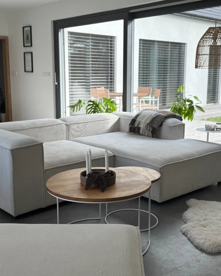 Modular Corner Sofa 3 Seater Corduroy Off-White with Ottoman Left Hand Oakham